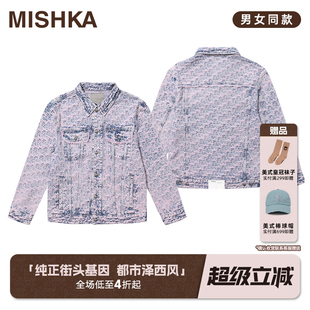 MISHKA大眼球春秋美式 复古高级感宽松高端牛仔外套男女同款