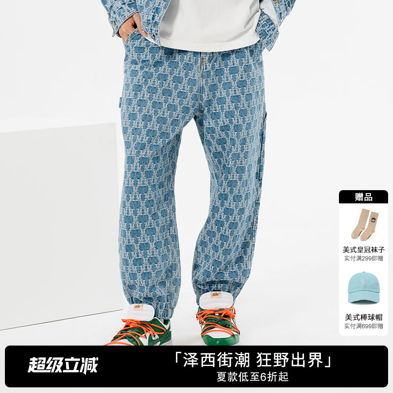 MISHKA大眼球潮牌春夏新品男士提花休闲牛仔直筒收脚九分长裤