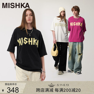 T恤男女同款 MISHKA2024夏季 复古字母短袖 多巴胺宽松休闲美式 新品