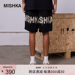 潮流字母印花休闲短裤 MISHKA高街宽松拼接潮胖子薄款 潮牌男士 时尚