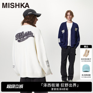 马嘉祺同款 毛衣外套 MISHKA大眼球秋冬美式 宽松慵懒高级感v领开衫