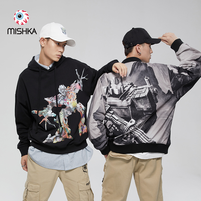 Mishka大眼球潮牌 x 变形金刚合作系列  春季款印花棉服外套美式