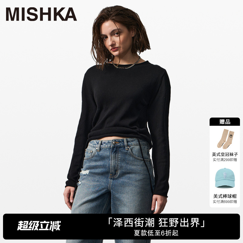 MISHKA美式复古下摆抽绳打底衫