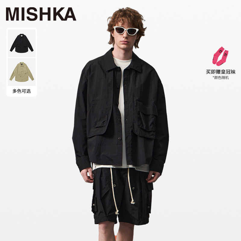 MISHKA2024春夏新款韩系高级感复古休闲宽松型黑色户外工装风外套 男装 衬衫 原图主图