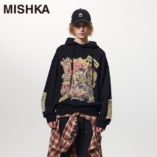 MISHKANYC大眼球美式 高街潮牌宽松男女秋冬重磅连帽卫衣纯棉帽衫