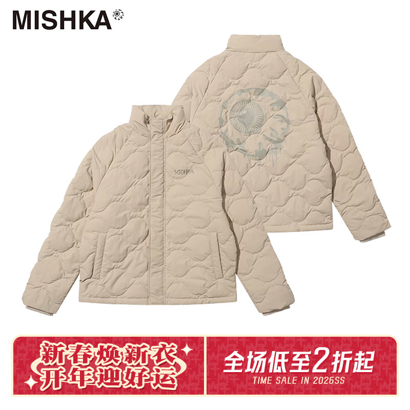 刘耀文同款MISHKA男女冬美式高街潮牌短款加厚90白鸭绒立领羽绒服
