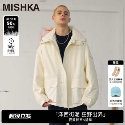 MISHKANYC大眼球男士美式高街潮牌工装可拆卸羽绒服冬季外套