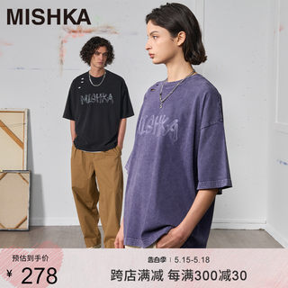 MISHKA大眼球美式潮牌品牌夏季短袖T恤男士女士宽松显瘦破洞纯棉