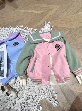 清库存米汐里粉色女童棒球服外套