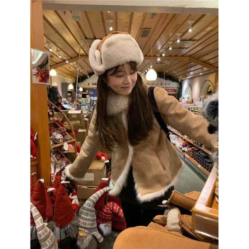 Somi家海外直邮the Barnnet气质八奶皮草复古翻领单排扣一体外套