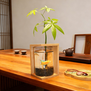 创意手工家居桌面观赏鱼斗鱼缸水培植物室内装饰摆件原创节日礼物