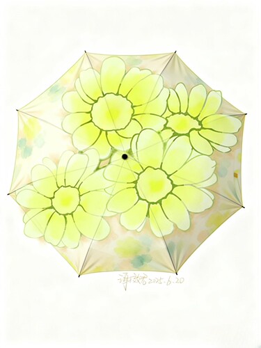 原创板绘画约稿雏菊印花清新绿文创鞋包伞童装裙亲子装床上品桌布