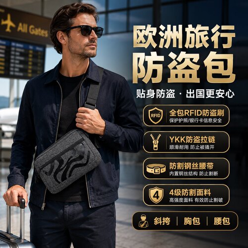 贴身防盗包出国欧洲防盗神器英法日韩旅行防割斜挎包RFID防盗腰包