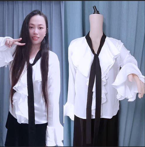 遇见幸福风小苏同款撞色雪纺衫