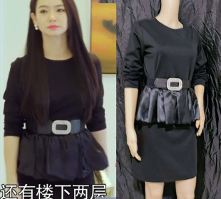你好乔安北京女子图鉴戚薇明星同款黑色连衣裙修身荷叶边包臀短裙