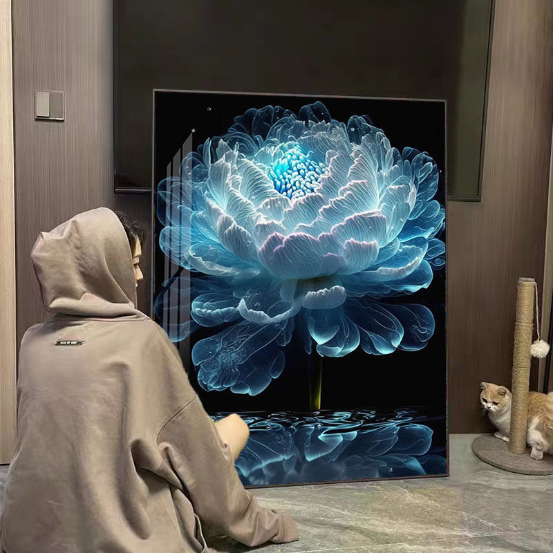 水晶蓝牡丹钻石画2025新5D客厅十字绣点钻石砖石贴纸手工DIY与框