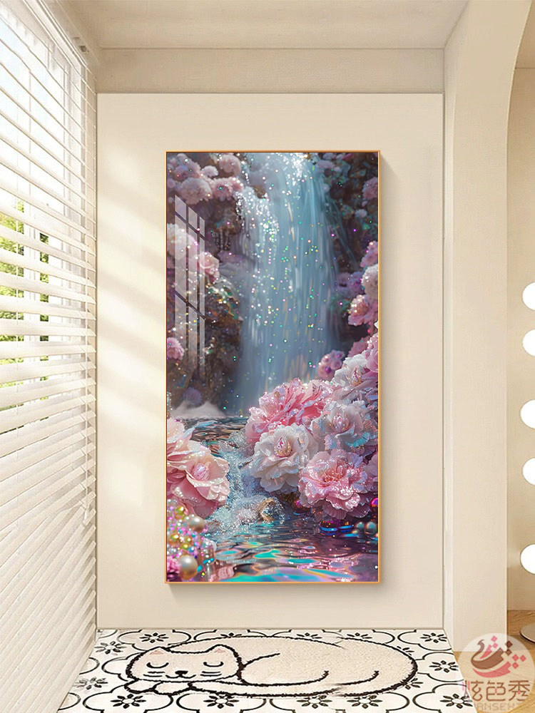 流水生财富贵花开钻石钻石画2025新款十字绣砖石贴画手工diy带框,居家布艺,钻石绣,淘宝优惠券,粉丝福利购,淘宝优惠卷