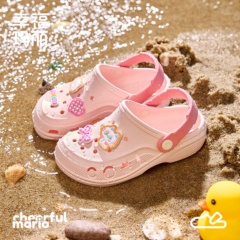 幸福玛丽女童洞洞鞋夏季软底eva踩屎感公主小女孩外穿包头凉拖鞋