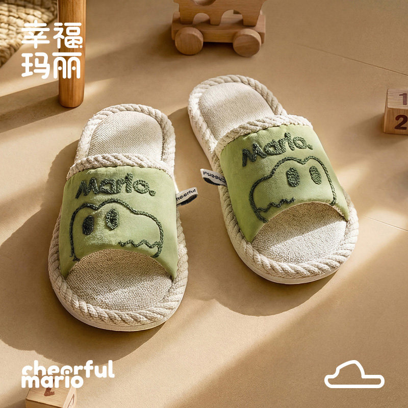 恐龙儿童亚麻拖鞋春秋男童女童可爱棉麻家居2026新款室内地板布拖