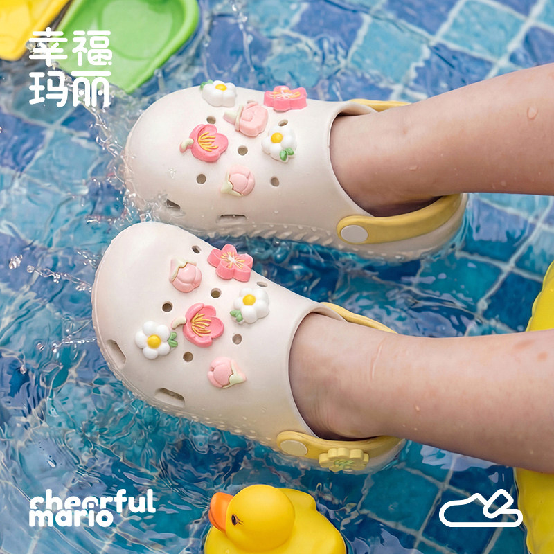 幸福玛丽女童洞洞鞋儿童夏季中大童拖鞋软底室内洗澡儿童沙滩凉拖