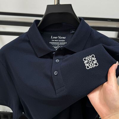 夏季轻奢短袖男POLO衫纯色简约小标刺绣百搭翻领时尚品牌男装T恤