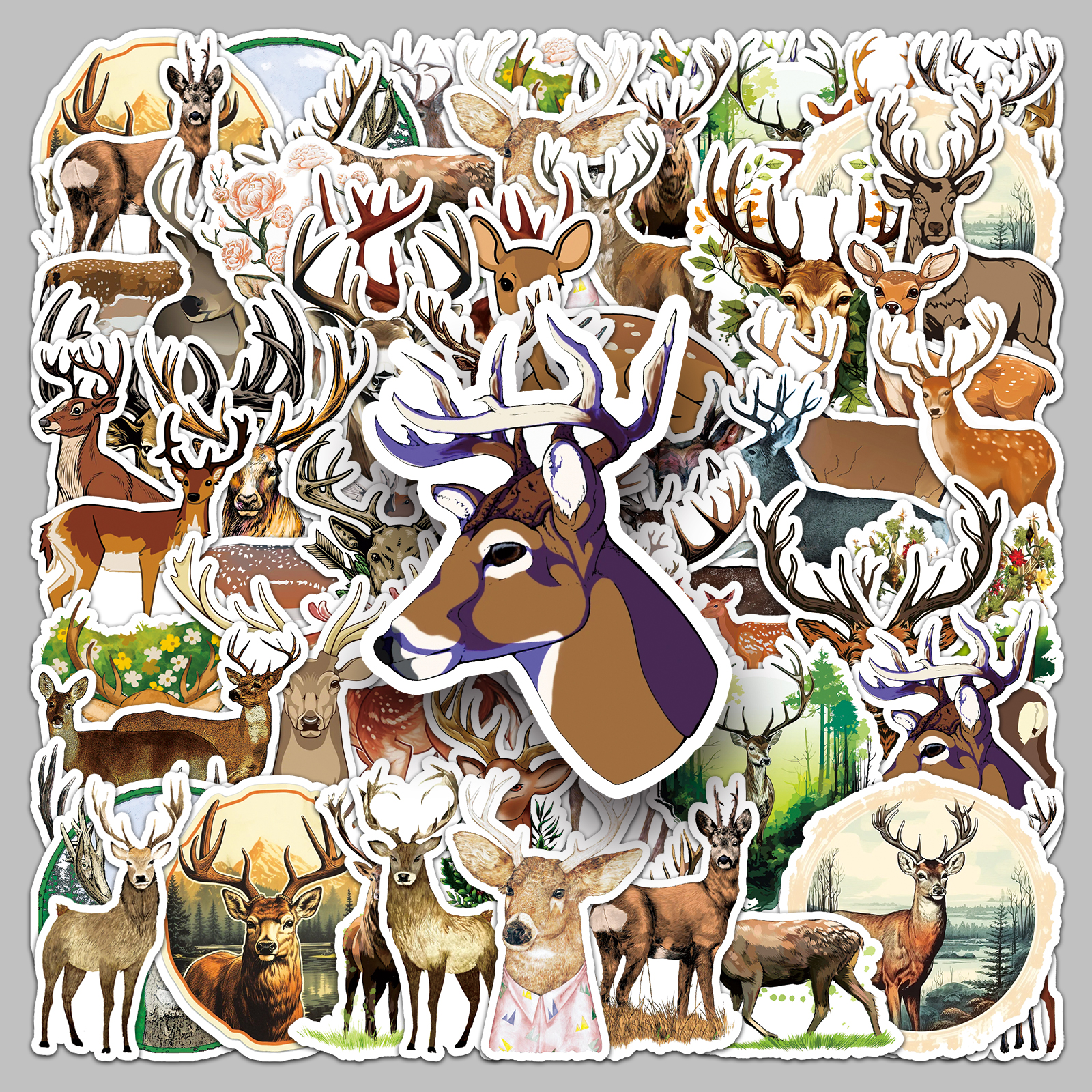 50张小鹿贴纸卡通可爱动物梅花鹿彩绘涂鸦自行车电脑咕卡装饰贴纸