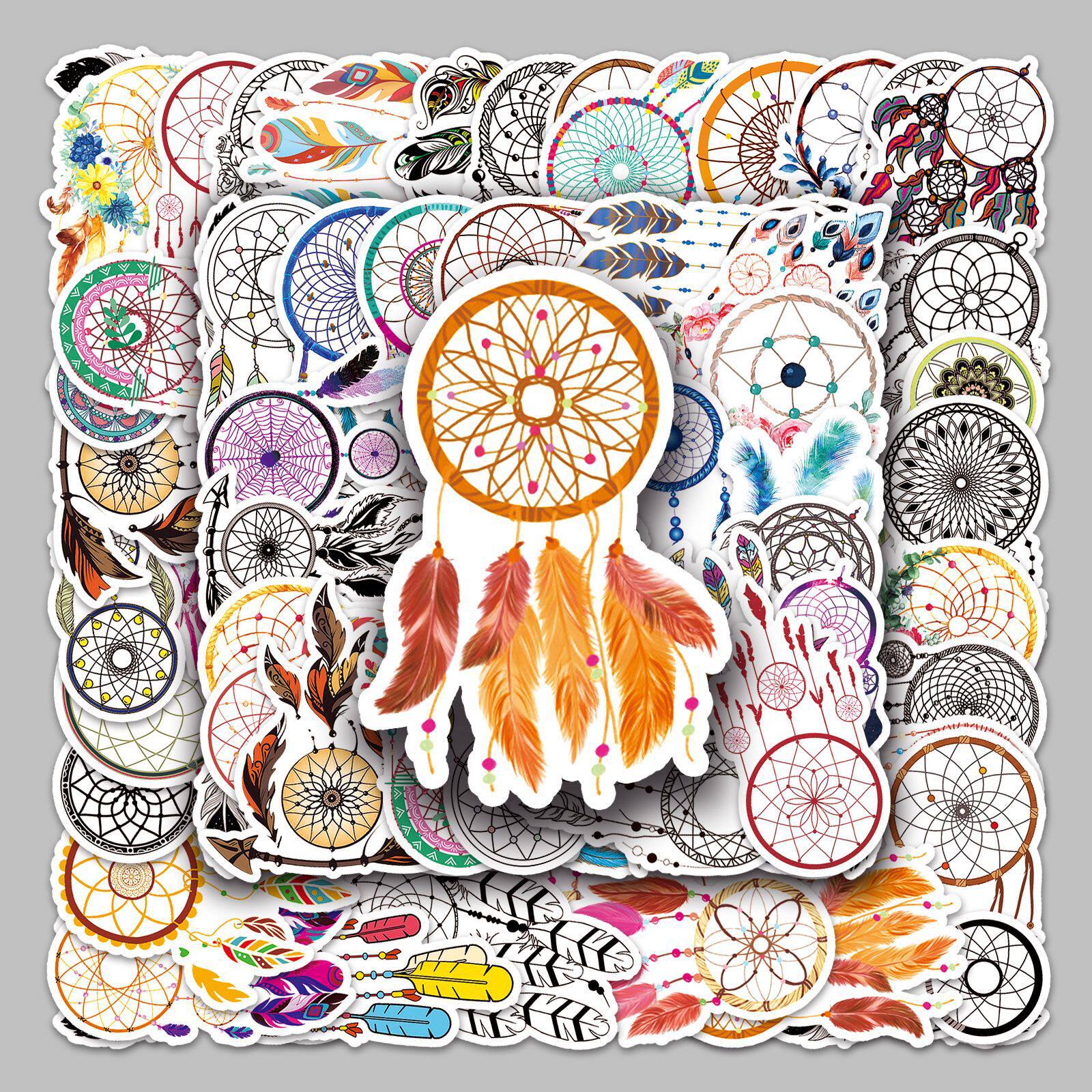 50张捕梦网卡通行李箱贴纸防水涂鸦贴纸滑板车电脑平板咕卡装饰