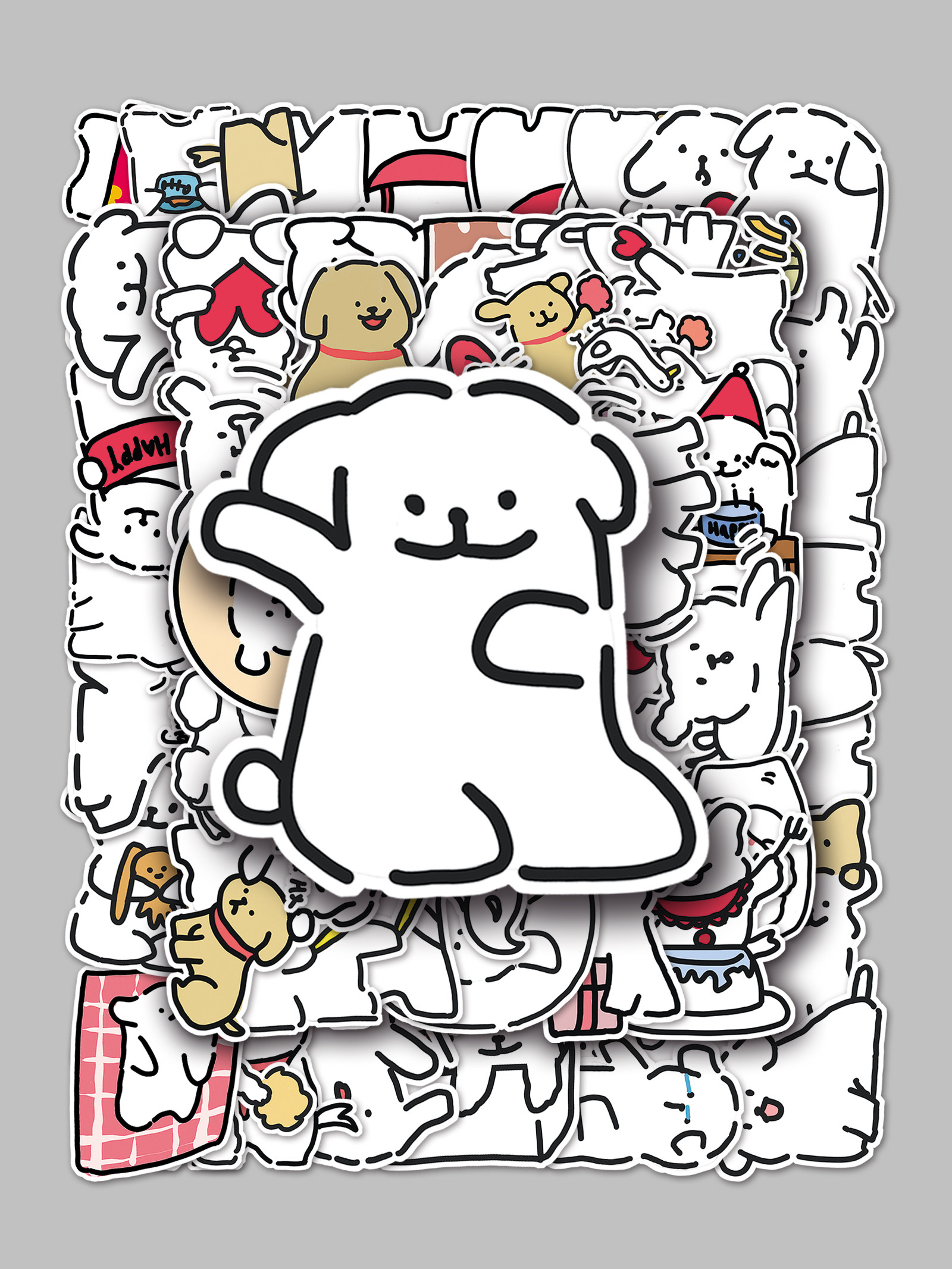 50张原创手绘卡通线条小狗涂鸦不侵权diy手机壳奶茶杯防水贴纸