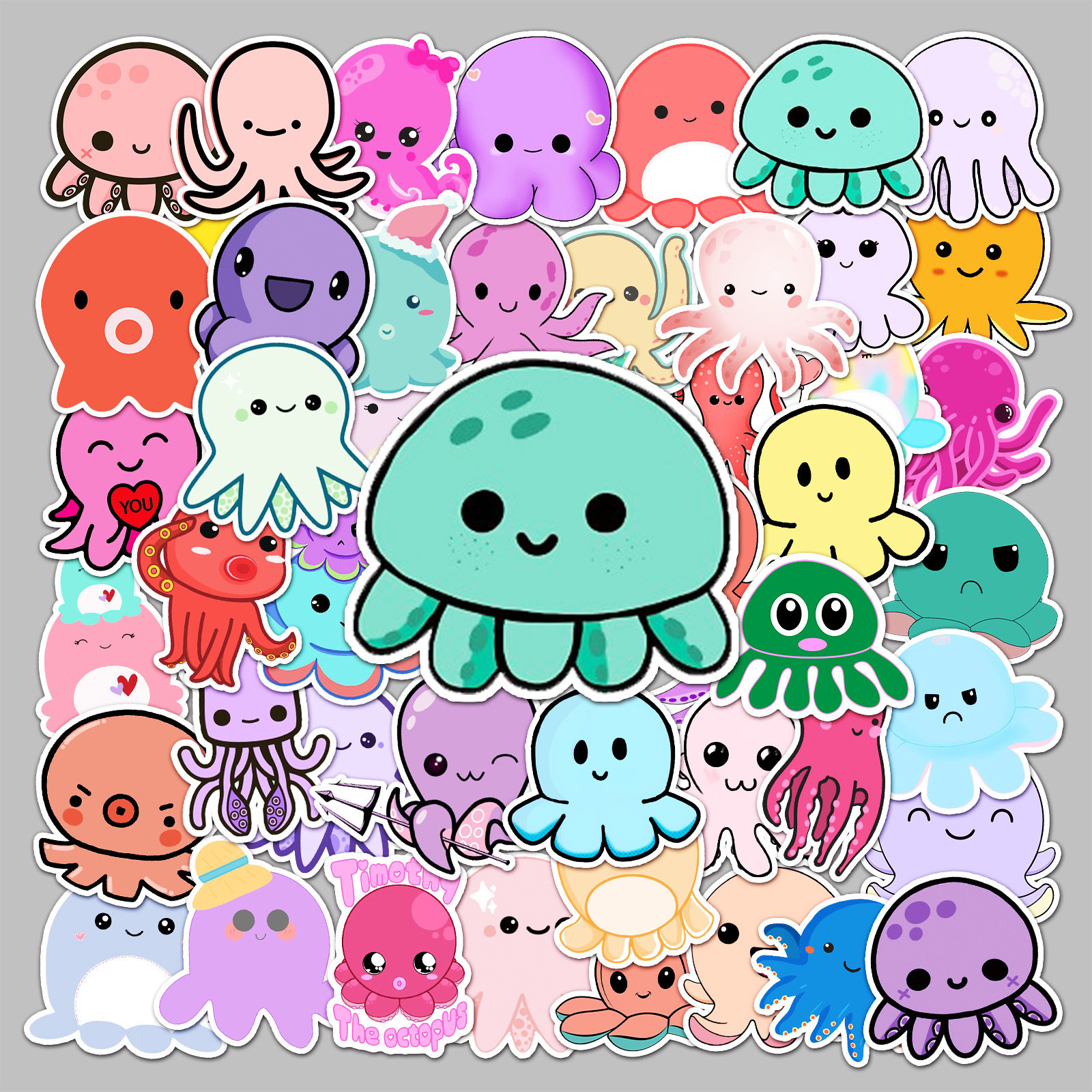 50张卡通章鱼创意防水涂鸦贴纸行李箱滑板车电脑平板卡通装饰贴纸