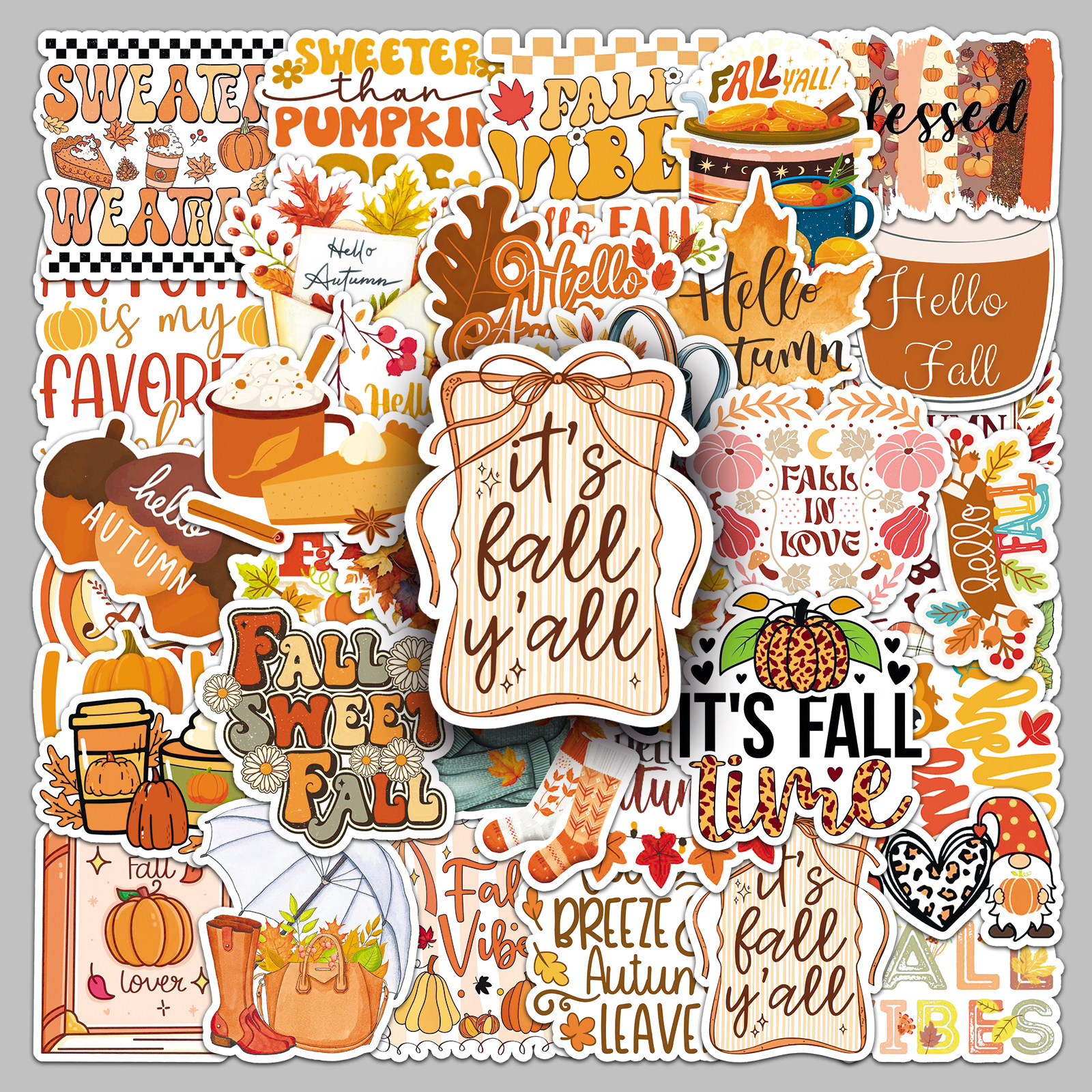 50张HAPPY FALL手帐贴纸秋天枫叶咕卡diy防水装饰旅行箱水杯贴纸