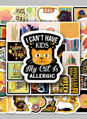 66张不重复小清新黄色系列卡通涂鸦行李箱冰箱笔记本电脑装饰贴纸