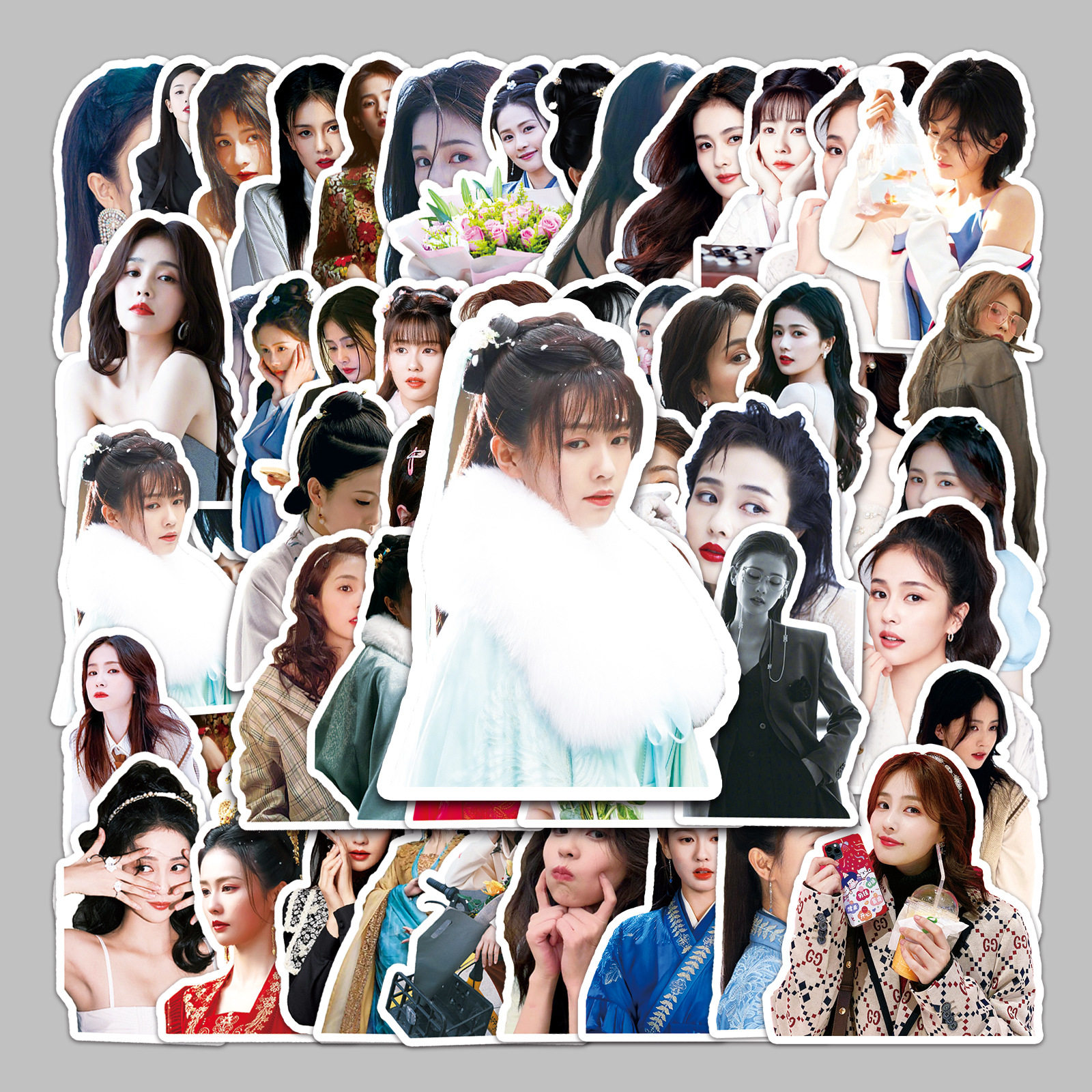 50张白鹿明星行李箱贴纸创意防水涂鸦贴纸滑板车电脑平板卡通装饰