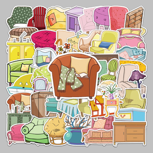 50张不重复家具卡通创意防水涂鸦贴纸装 饰手机壳平板电脑DIY贴纸