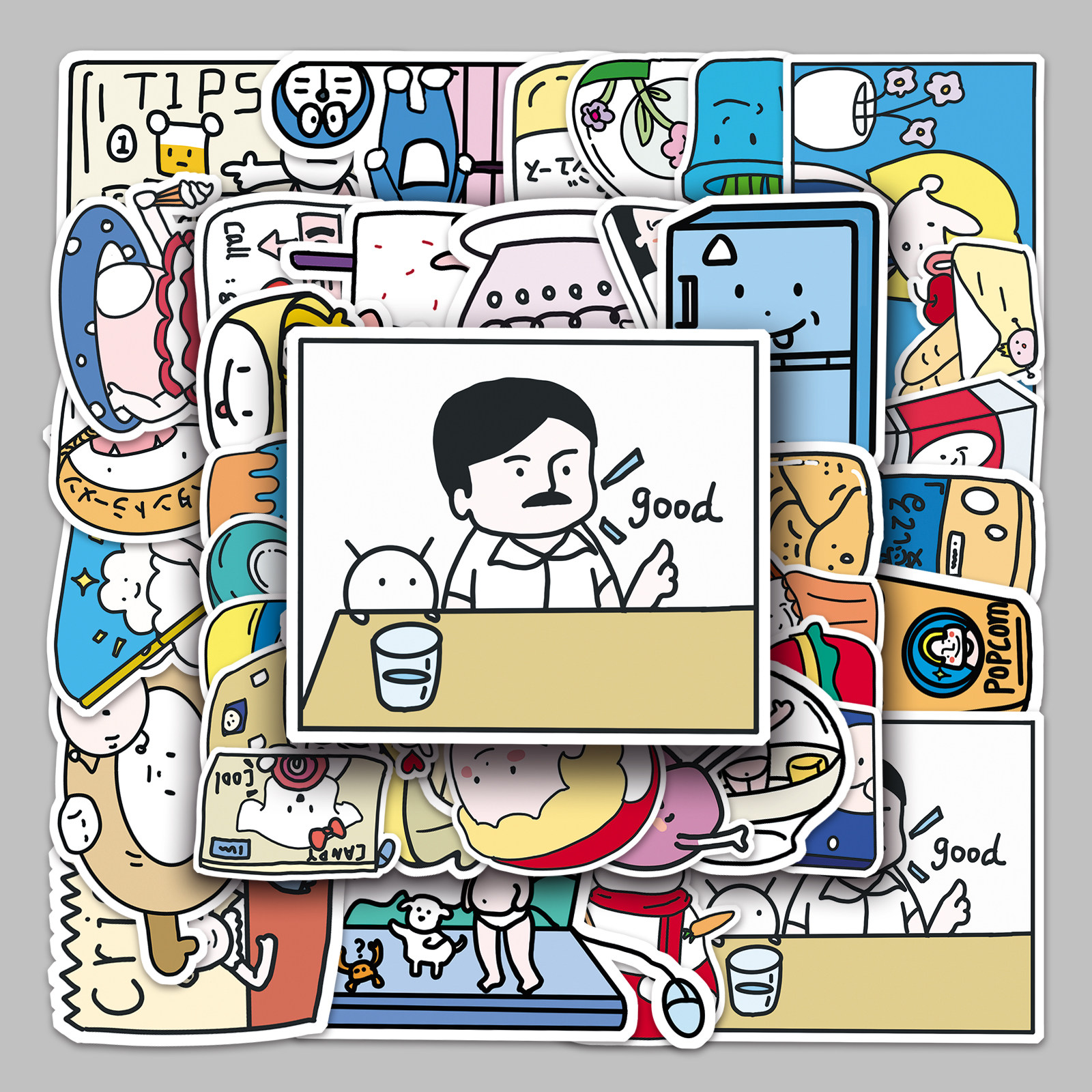 50张氧气实验室创意卡通儿童涂鸦diy手机壳笔记本手账本防水贴纸