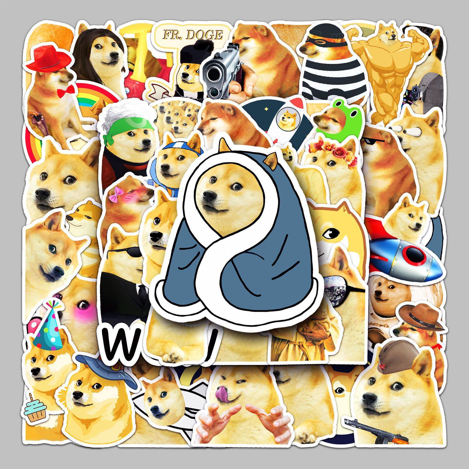 50张doge表情包卡通行李箱贴纸防水涂鸦贴纸滑板电脑平板卡通装饰