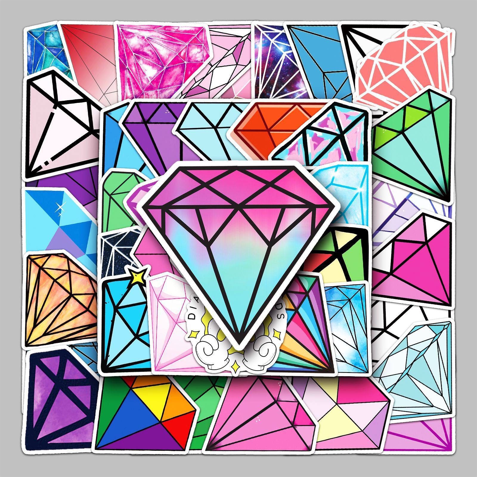 50张钻石炫酷卡通行李箱贴纸防水涂鸦贴纸滑板车电脑平板卡通装饰