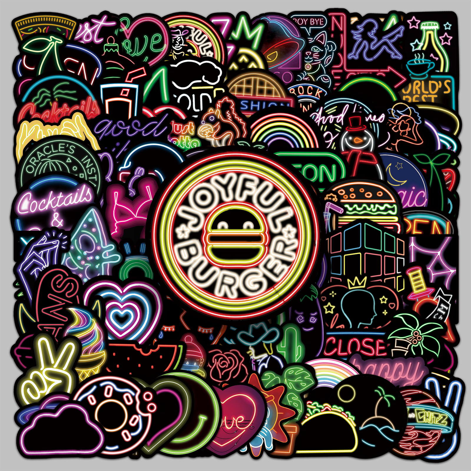 100张霓虹灯创意涂鸦贴纸笔记本电脑行李箱摩托车汽车装饰贴纸