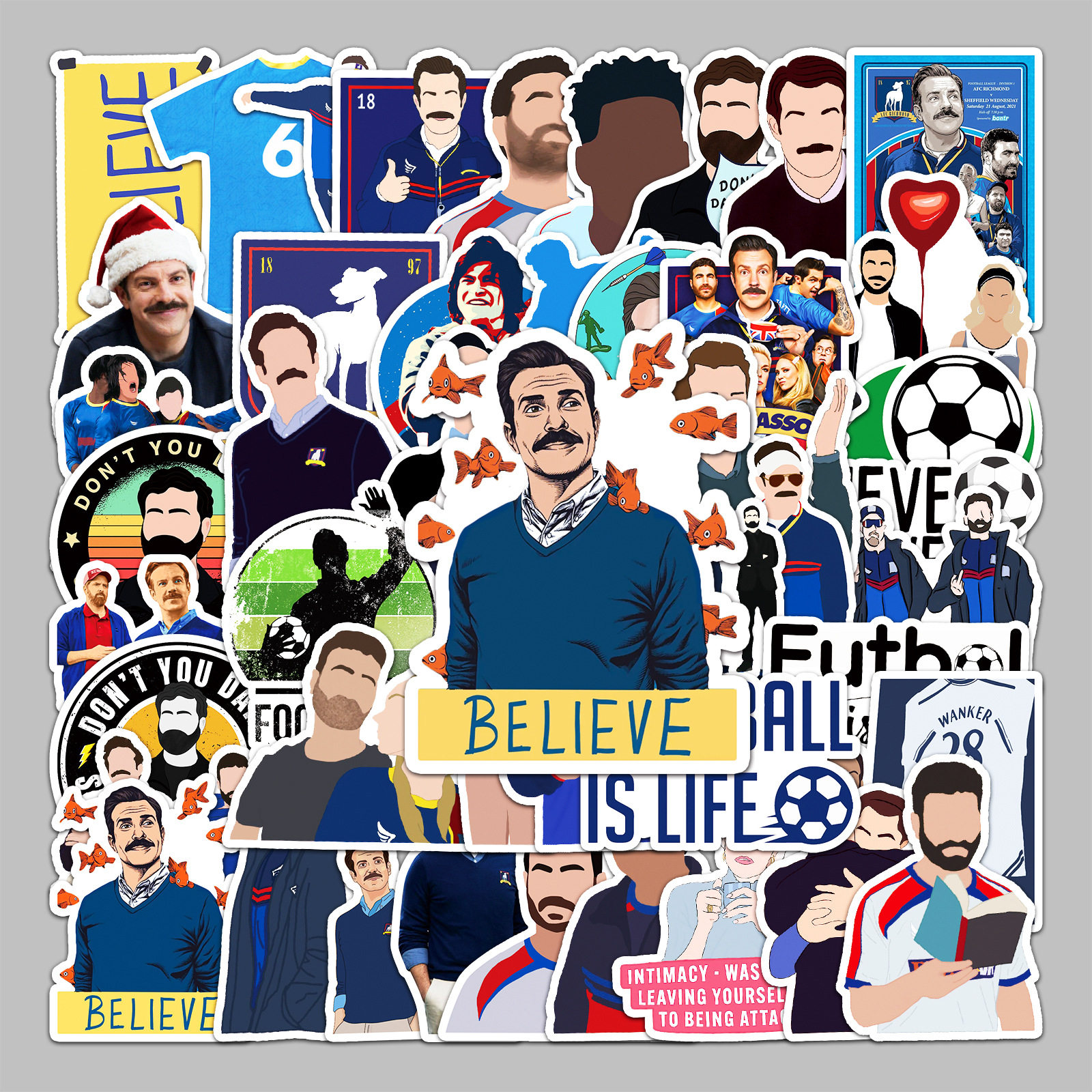 50张足球教练行李箱贴纸创意防水涂鸦贴纸滑板车电脑平板卡通装饰