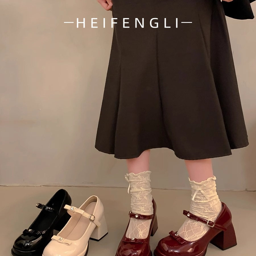 法式复古水钻春季新款圆头玛丽珍2025蝴蝶结百搭粗跟高跟小皮鞋女,女鞋,浅口单鞋,淘宝优惠券,粉丝福利购,淘宝优惠卷