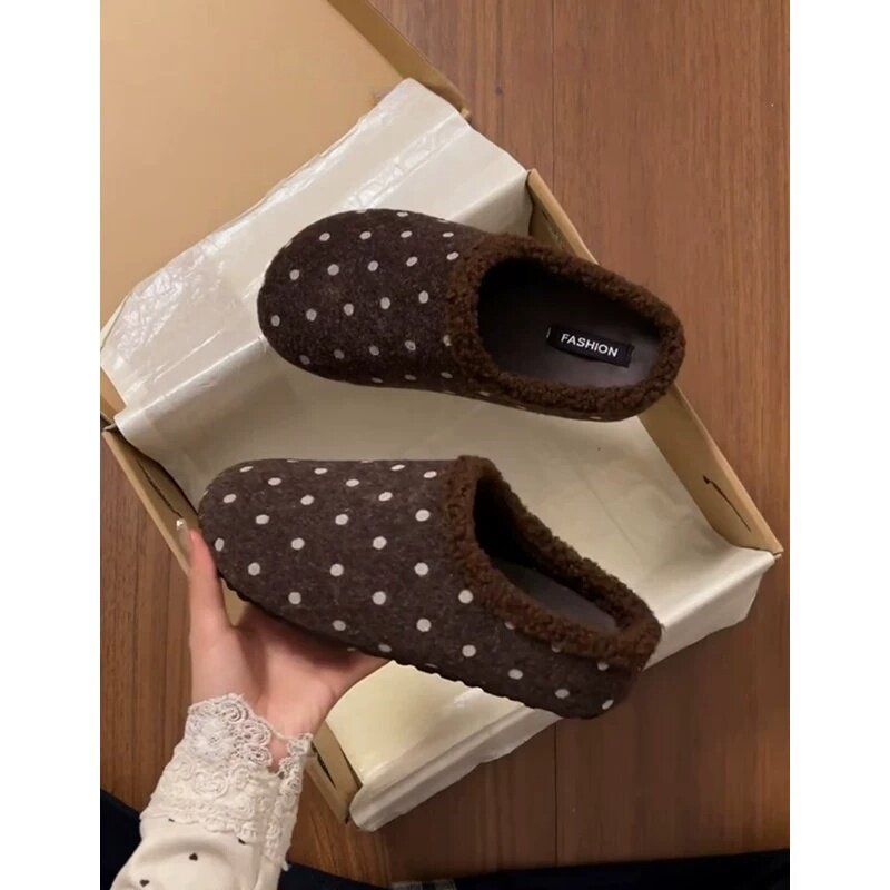 冬季加绒厚底一脚蹬包头拖女鞋