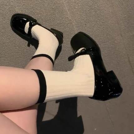 法式赫本风粗跟浅口单鞋女春夏新款复古玛丽珍鞋蝴蝶结黑色低跟鞋