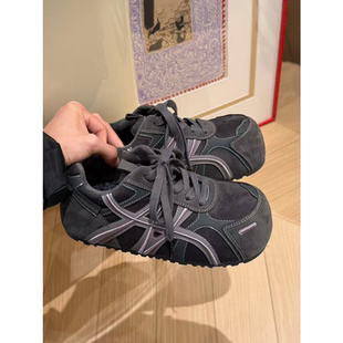 女2025新款 运动休闲鞋 冬季 巨显脚小圆头面包鞋 加绒女鞋 厚底德训鞋