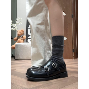 复古圆头英伦风厚底布洛克雕花新款小皮鞋女加绒牛津鞋乐福鞋单鞋