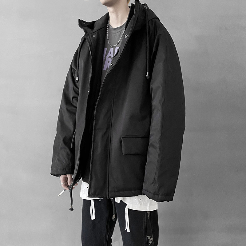 A432-1-HY01P115控148冬季新款暗黑系中长款宽松连帽棉衣黑色,男装棉衣,星座518-1（原A432-1）