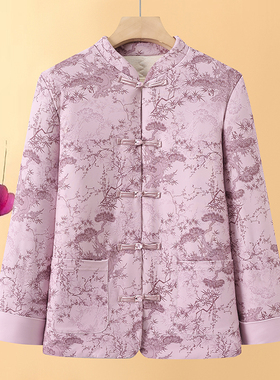 新中式羊驼绒小棉袄女冬中老年妈妈唐装国风刺绣盘扣棉衣服袄子女