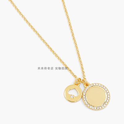 圆盘桃心短款锁骨链Spot The Spade Pave Charm Pendant Necklace