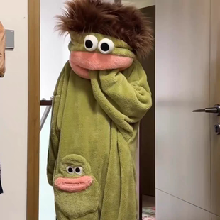 丑萌趣味大嘴怪睡衣加绒连体小丑鱼睡袍女珊瑚绒加厚保暖秋冬休闲