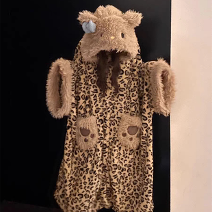 豹纹Hellokitty睡衣女款冬季加厚连帽斗篷睡袍KT猫卡通凯蒂猫冬天