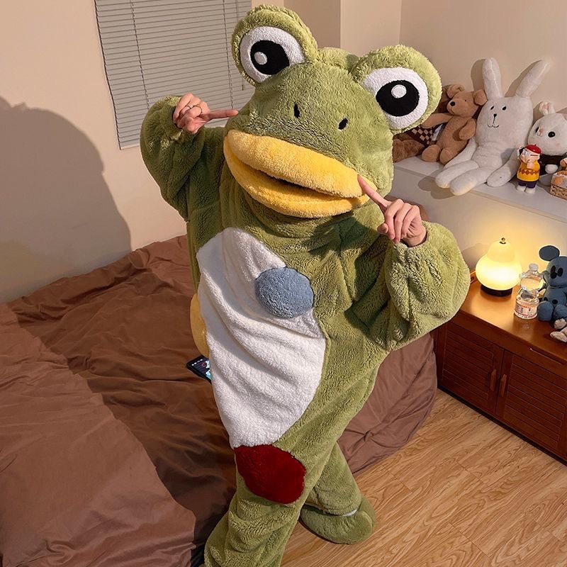 青蛙连体睡衣儿童秋冬季卡通搞怪男女珊瑚绒丑鱼亲子学生男孩大童