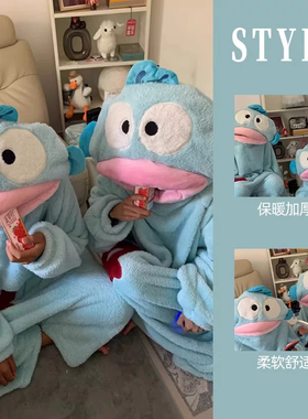 汉顿小丑鱼连体睡衣女珊瑚绒秋冬季卡通搞怪情侣男睡袍加厚家居服